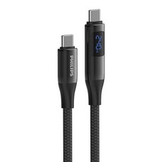 PHILIPS 飛利浦 C-C 240W PD 數位顯示編織快充線, 125cm, 黑色 編織線, 1條