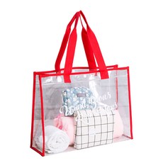 大容量透明防水沙灘包 防水透明肩揹包 游泳池運動包托特包, 47.5 x 35 x 15cm, 紅色