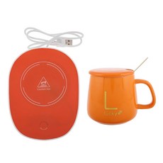 55°C恆溫保溫瓷杯+USB墊禮盒組, 顏色隨機, 2組