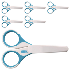 NUK 寶寶安全剪刀 圓頭設計 防滑手柄 附保護蓋, 6支, 藍色