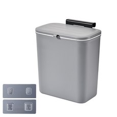 MONOHAEM 門板壁掛式附蓋垃圾桶 + 掛鉤 + 無痕貼套組, 1個, 灰色