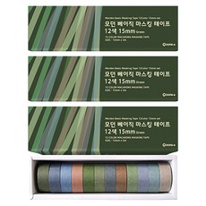 투코비 모던베이직 마스킹 테이프 12색 세트 15mm x 3m, 그린버전, 3세트