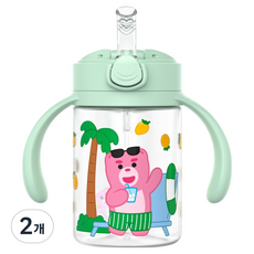 주니 벨리곰 원터치 빨대컵, 그린, 2개, 200ml