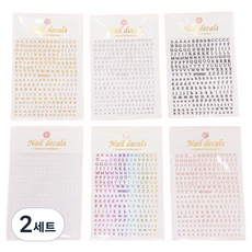 Funny nail 字母美甲貼紙6件組, 金色, 銀色, 黑色, 白色, 玫瑰金, 彩虹色, 2套