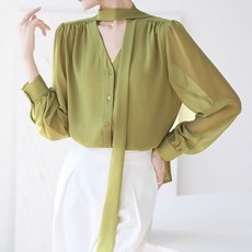 ViVEMO 圍巾領優雅長袖襯衫 06502