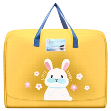 大容量手提棉被衣物袋, 卡通小兔圖案, 加寬棉質提手, 中號, 1個