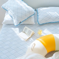 yesbedding 夏季睡眠三層固定帶涼感墊 + 枕頭套組, 藍色