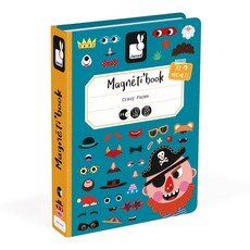 Janod 磁鐵遊戲書, 70枚磁貼, 盒蓋兼具磁鐵板功能, 有趣的臉, 70片, 1本