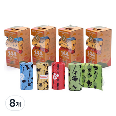 딩동펫 반려동물 도그 풉백 배변봉투, 혼합색상, 144개입, 8개