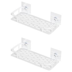 comet 多用途一字型浴室置物架, 白色, 2個