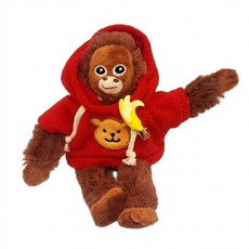 巴布莉黛 可愛猩猩玩偶鑰匙圈包包掛飾, 紅色連帽衫 + 香蕉別針, 1個, 20cm