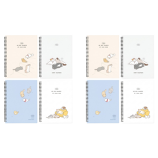 PINKFOOT Nyang Nyang Stay Soft 筆記本4件組, 象牙白 + 灰色 + 藍色 + 白色, 2組