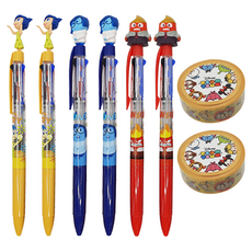 迪士尼 腦筋急轉彎 吉祥物3色原子筆 0.5mm 3款 + 紙膠帶, A款, 2套