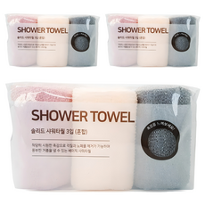 생활미소 솔리드 샤워타월, 혼합색상, 3개입, 3세트