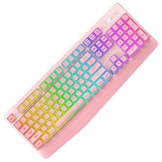 Monsta PBT鍵帽 RGB Bo-gle Bo-gle 薄膜靜音有線人體工學鍵盤, X104 PUDDING, 粉紅色, 製造商軸