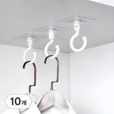 Living Home Detail 免鑽孔旋轉吸頂壁掛式掛鉤 GE-20, 10個, 白色