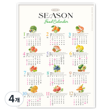 funyz 2026年 海報型時令食物月曆 A3年曆 行事曆, 混合色, 4個