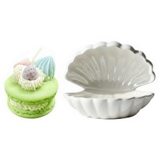 韓式手作馬卡龍香氛精油蠟燭 4.3 x 4cm 款式隨機 附精美白貝殼款燭盤, 1組, 英國梨&小蒼蘭, 474g