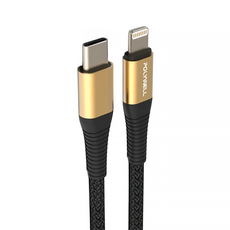 POLYWELL 寶利威爾 Type-C Lightning 蘋果PD快充編織線 iPhone PW15-W45-A303, 0.5m, 金色, 1條