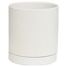 Garden in the City 現代粉彩UN條紋花盆 + 底盤套組, 1套, 白色