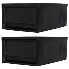 IRIS OHYAMA 愛麗思歐雅瑪 韓國製系統收納箱 滑動抽屜櫃 BC-370, 黑色, 26.4 x 37 x 16 cm, 2個