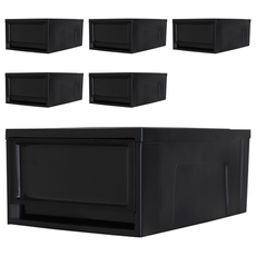 IRIS OHYAMA 愛麗思歐雅瑪 韓國製系統收納箱 滑動抽屜櫃 BC-370, 黑色, 26.4 x 37 x 16 cm, 6個