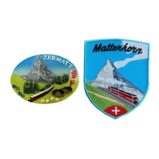 A-ONE 匯旺 瑞士策馬特小列車紀念磁鐵 + 瑞士馬特洪峰小火車布章2件組, 2.36 x 1.73吋 + 2.5 x 3.1吋, C185 + 193