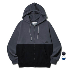 男女通用 A 標誌刺繡色彩組合寬鬆雙層棉質連帽拉鍊 AZH793