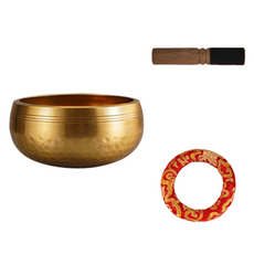Dimis 西藏冥想頌缽碗 + 皮革棒 + 缽墊 缽口直徑8公分套組, 1套, 混合顏色