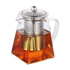 方型泡茶壺, 透明色 + 銀色, 550ml, 1個
