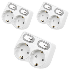 EcoPowerTap LED L型2孔延長線 EPM-402L, 9.1cm, 白色, 3個