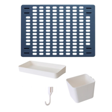 洞洞板置物架套裝, PS材質, 洞洞板42x30, 置物盤20x10x3, 收納盒10x8x8, 掛勾長2.6cm, 1組