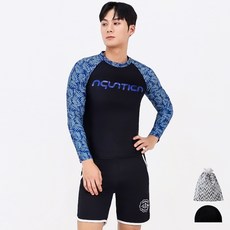 아쿠아티카 남성 래쉬가드 상의 + 트렁크반바지 + 스판수모 + 비닐백 세트