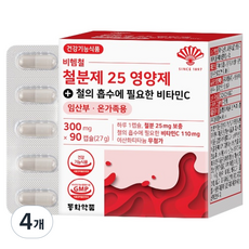 동화약품 비헴철 철분제 25 영양제 철의 흡수에 필요한 비타민C 27g, 90정, 4개