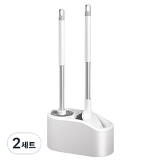 리빙공감 벽걸이형 변기 이중브러쉬 청소솔 2종 세트, 화이트, 2세트