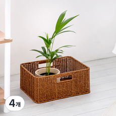 하우스레시피 PP라탄 직사각 바스켓, 브라운, 4개