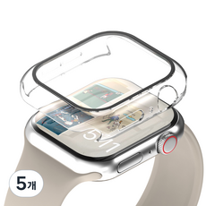 누아트 애플워치 풀커버 강화유리 하드케이스, 투명, 5개
