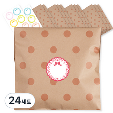 淺綠櫻桃牛皮紙圓點包裝袋 + 裝飾貼紙組, 混合顏色, 24套