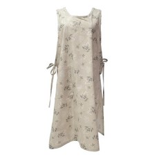 亞麻側邊開衩長版圍裙, 1個, 花的