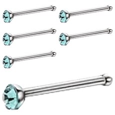 耀眼美人 迷你鋯石鑽養耳棒 6個, 水藍色
