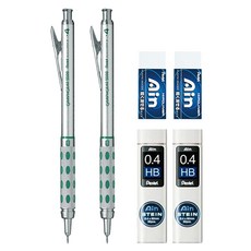 Pentel 飛龍文具 Graph Gear 1000 自動鉛筆 0.4mm PG1014 + AIN 0.4mm HB 鉛筆芯 + 橡皮擦套組, 混合色, 2套