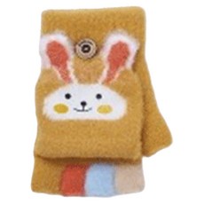 oneder 旺達 兒童造型兔子羽絨保暖手套，露指翻蓋設計，多色可選，柔軟舒適, 8.5 x 12.5cm, 兔子, 1入