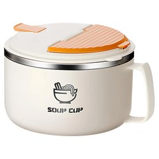 SUnORO 304不鏽鋼泡麵碗 附摺疊餐具 + 保溫袋 1L, 白色, 1個
