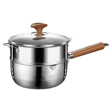 上手家居 316不鏽鋼雪平鍋 22cm, 1組, 本體 + 蒸籠 + 鍋蓋 + 把手, 銀色
