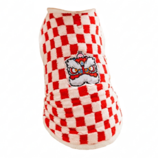 摩達客 紅白開運喜氣棋盤醒獅保暖寵物衣服 可愛中大型犬狗適用, 1個, 紅白色