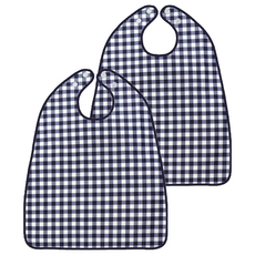 더해피 성인 방수 체크 버튼형 턱받이, 네이비, 2개