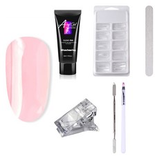 SwissNox 自助美甲人造指甲延長材料 基本款Polygel透明4件組 + 配件隨機出貨套組 透明粉色, 1套