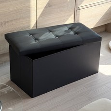 마메 접이식 다용도 인조가죽 수납 의자 스툴, 블랙, 1개