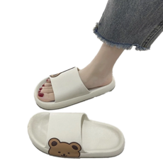 PVC側邊小熊厚底拖鞋, 舒適細膩面料, 室內外可穿, 36~37, 白色