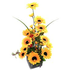 JOART 人造向日葵盆栽 中, 1個, 水磨石